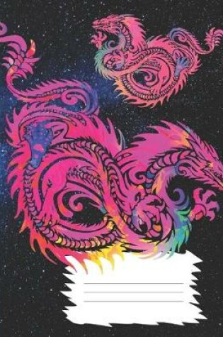 Cover of Colorful Rainbow Dragon Bright Pink & Teal Composition Wide-ruled blank line School Notebook