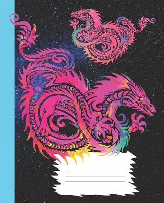 Book cover for Colorful Rainbow Dragon Bright Pink & Teal Composition Wide-ruled blank line School Notebook