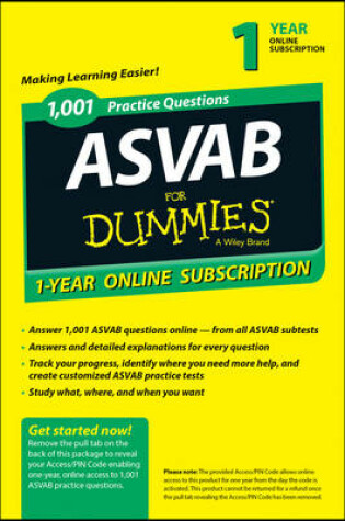 Cover of 1,001 ASVAB Practice Questions for Dummies Access Code Card (1-Year Online Subscription)