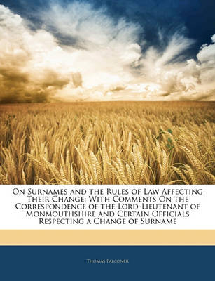 Book cover for On Surnames and the Rules of Law Affecting Their Change