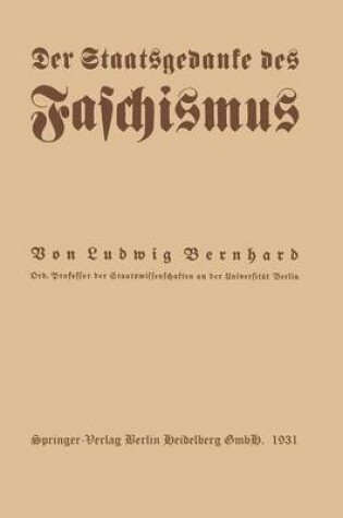 Cover of Der Staatsgedanke Des Faschismus