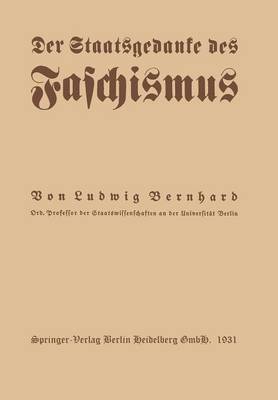 Book cover for Der Staatsgedanke Des Faschismus