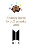 Book cover for Shooky loves to pull pranks and BTS.