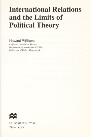 Cover of International Relations and the Limits of Political Theory