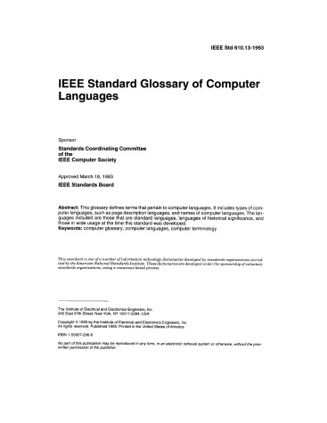 Book cover for 0610.13-1993 Glossary of Computer Language Term
