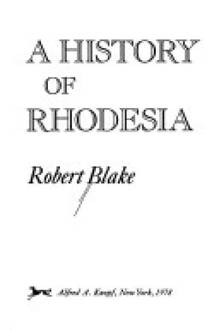 Cover of A History of Rhodesia