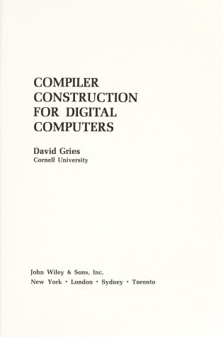 Cover of Compiler Construction for Digital Computers