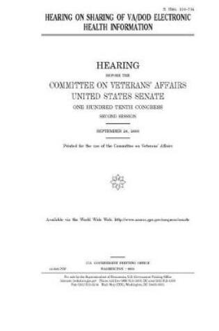 Cover of Hearing on sharing of VA/DOD electronic health information