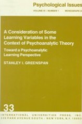 Cover of Consideration of Some Learning Variables in the Context of Psychoanalytic Theory