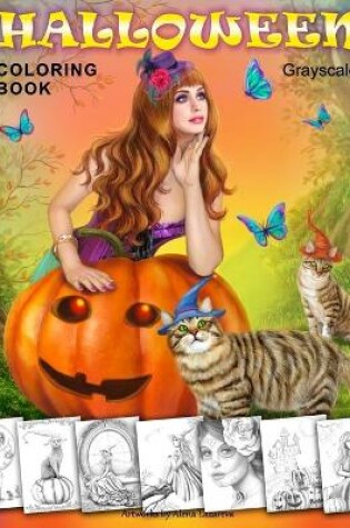 Cover of Halloween Coloring Book. Grayscale