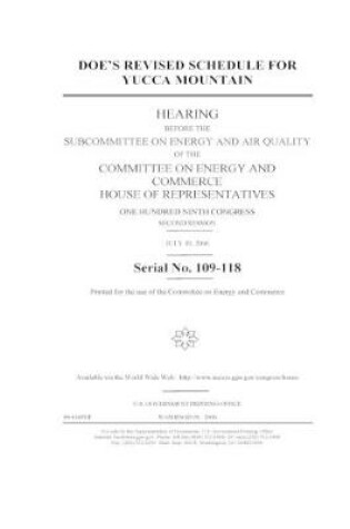 Cover of DOE's revised schedule for Yucca Mountain