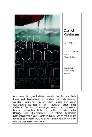 Book cover for Ruhm; Ein Roman in neun Geschichten