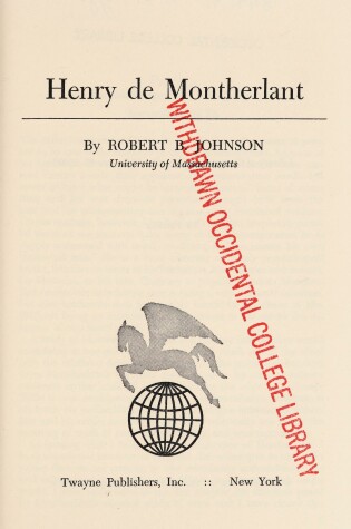 Cover of Henry de Montherlant