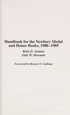 Book cover for Handbook for the Newbery Medal and Honor Books, 1980-1989