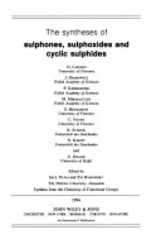 Cover of Syntheses of Sulphides, Sulphones and Sulphoxides