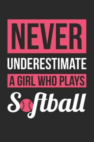 Cover of Never Underestimate A Girl Who Plays Softball - Softball Training Journal - Softball Notebook - Gift for Softball Player