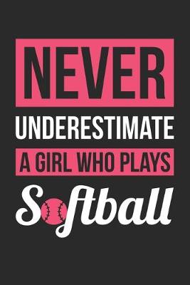 Cover of Never Underestimate A Girl Who Plays Softball - Softball Training Journal - Softball Notebook - Gift for Softball Player