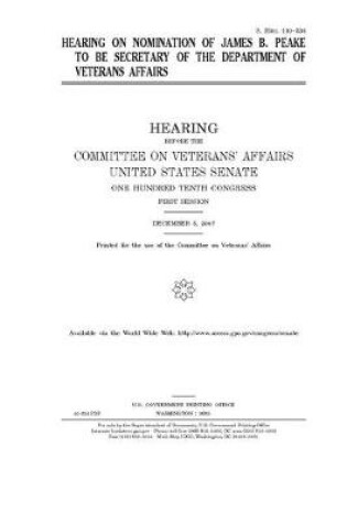 Cover of Hearing on nomination of James B. Peake to be Secretary of the Department of Veterans Affairs