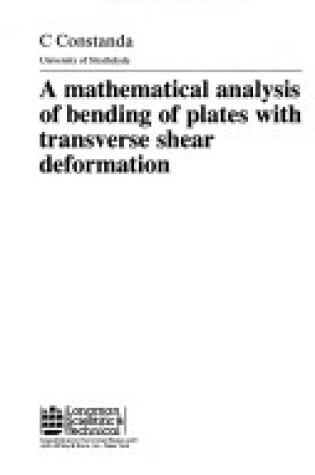 Cover of A Mathematical Analysis of Bending of Plates with Transverse Shear Deformation