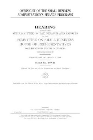 Cover of Oversight of the Small Business Administration's finance programs