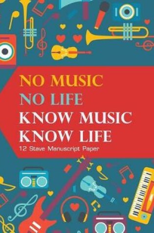 Cover of 12 Stave Manuscript Paper - No Music No Life Know Music Know Life