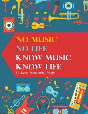 Cover of 12 Stave Manuscript Paper - No Music No Life Know Music Know Life