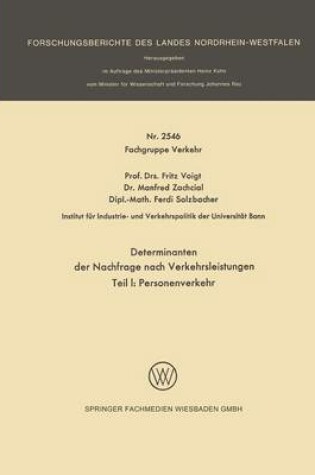 Cover of Determinanten Der Nachfrage Nach Verkehrsleistungen