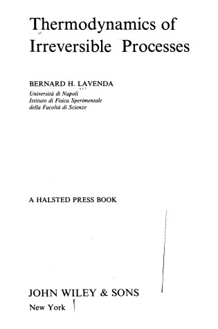 Cover of Lavenda: *Thermodynamics* of Irreversibl