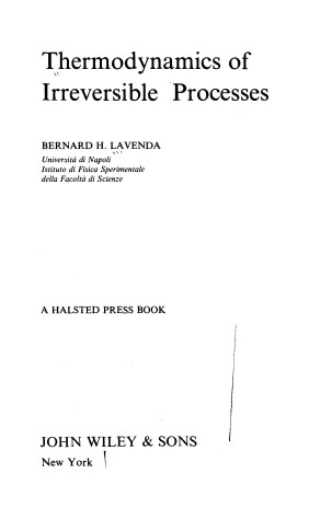 Book cover for Lavenda: *Thermodynamics* of Irreversibl