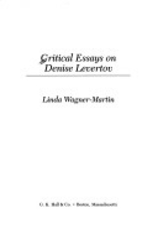Cover of Critical Essays on Denise Levertov