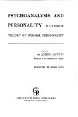 Cover of Psychoanalysis and Personality