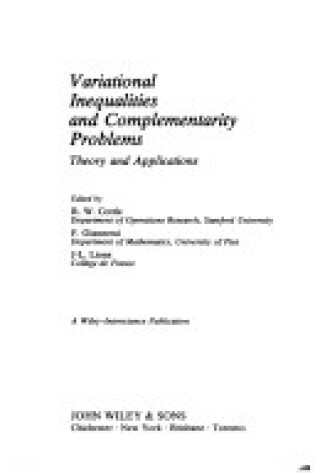 Cover of Variational Inequalities and Complementary Problems