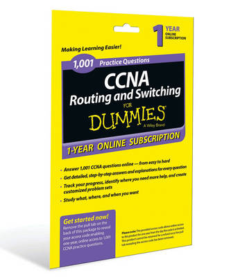 Book cover for 1,001 CCNA Routing and Switching Practice Questions For Dummies, Access Code Card (1-Year Subscription)