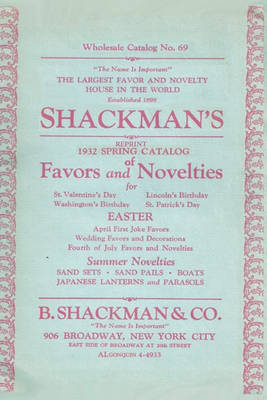 Book cover for Shackman's Reprint 1932 Spring Catalog of Favors and Novelties