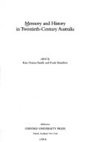 Cover of Memory and History in Twentieth Century Australia