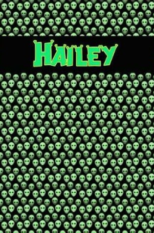 Cover of 120 Page Handwriting Practice Book with Green Alien Cover Hailey