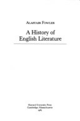 Cover of A Fowler: A History of English Literature (Cloth)