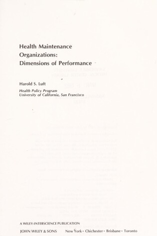 Cover of Health Maintenance Organizations