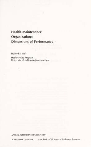 Cover of Health Maintenance Organizations