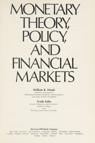 Cover of Monetary Theory, Policy and Financial Markets