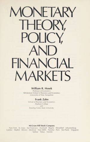 Book cover for Monetary Theory, Policy and Financial Markets