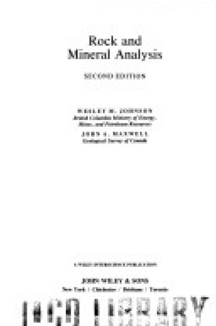 Cover of Rock and Mineral Analysis