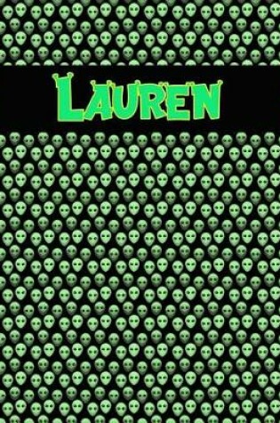 Cover of 120 Page Handwriting Practice Book with Green Alien Cover Lauren