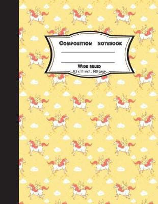 Book cover for Composition notebook wide ruled 8.5 x 11 inch 200 page, orange unicorn pattern