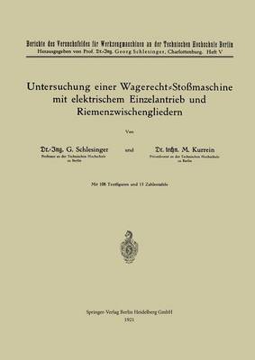 Book cover for Untersuchung Einer Wagerecht-Stossmaschine Mit Elektrischem Einzelantrieb Und Riemenzwischengliedern