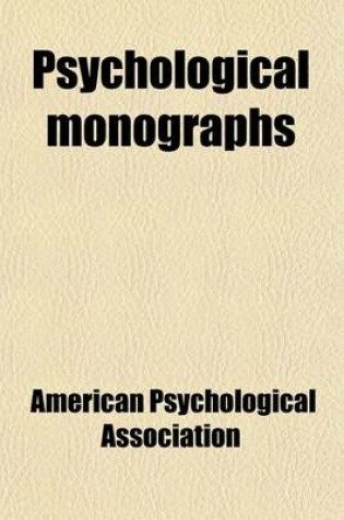 Cover of Psychological Monographs; General and Applied Volume 31, No. 3