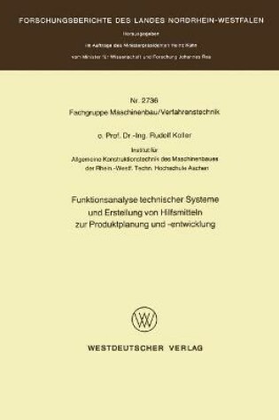 Cover of Funktionsanalyse technischer Systeme und Erstellung von Hilfsmitteln zur Produktplanung und -entwicklung