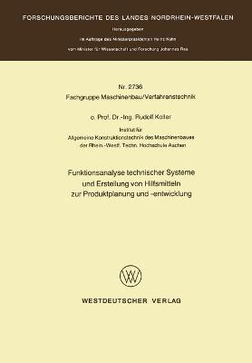 Book cover for Funktionsanalyse technischer Systeme und Erstellung von Hilfsmitteln zur Produktplanung und -entwicklung