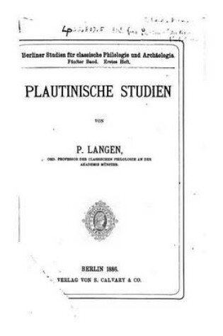 Cover of Plautinische Studien
