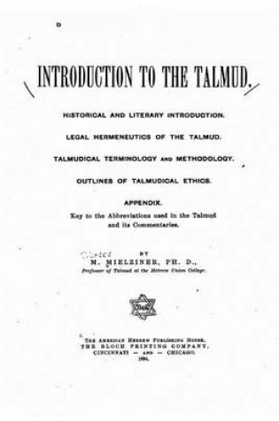 Cover of Introduction to the Talmud. Historical and literary introduction